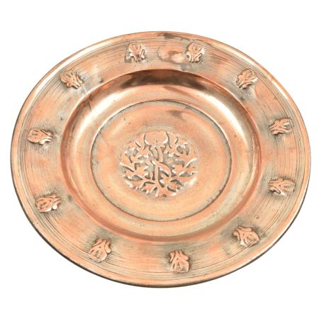 Copper Plate Or Wall Hanging Floral  And Repousse Heartshaped Pattern Work