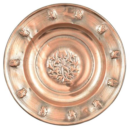 Copper Plate Or Wall Hanging Floral  And Repousse Heartshaped Pattern Work