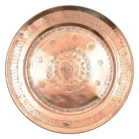 Vintage Simple Border Copper Plate With Embossed Central Floral Motif