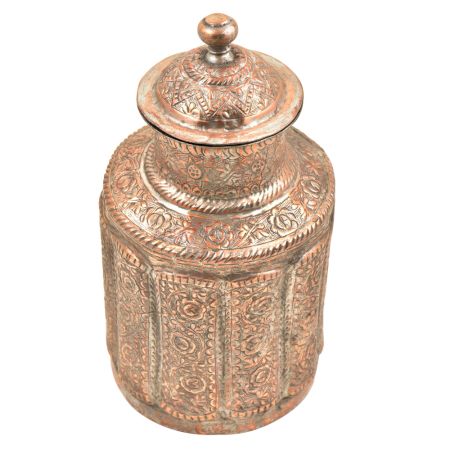 Pure Copper Persian Style Storage Box With Metal Lid Finial