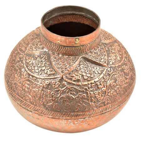 Vintage Copper Repoussee Hand Hammered Floral Vase Or Water Pot