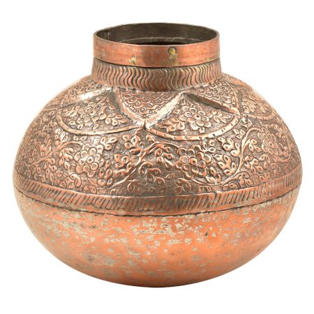 Vintage Copper Repoussee Hand Hammered Floral Vase Or Water Pot