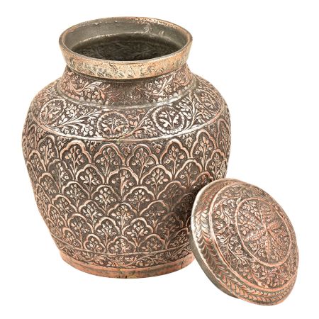 Copper Repousse Hand Made Lidded Jar Or Pot