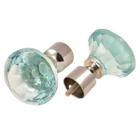 Blue Cut Crystal Curtain Rod Finials Glass For Curtain Rod In Pair