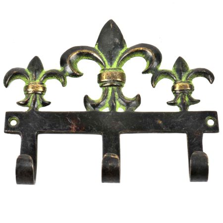 Handcrafted French Flower Bud Three Wall Hooks With Patina