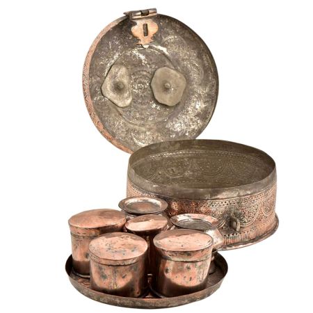 Handmade  Beaten Copper Betel Nut Pandan Box With Handle
