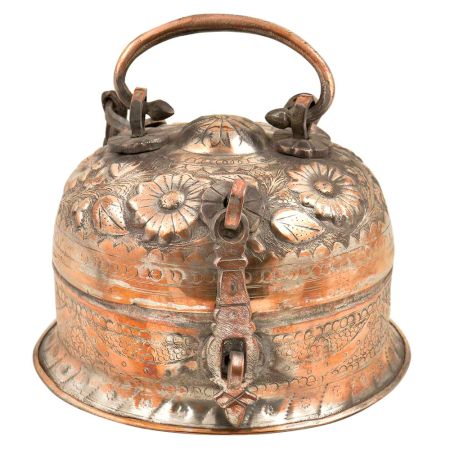 Copper Dome Shaped Indian Betal Nut Box With Handle