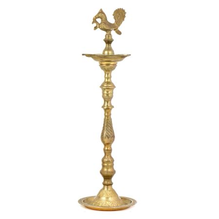 Engraved Brass Long Mayur South Indian Oil Lamp