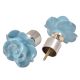 Blue Ceramic Rose Curtain Rod Finial TopÂ In Pair