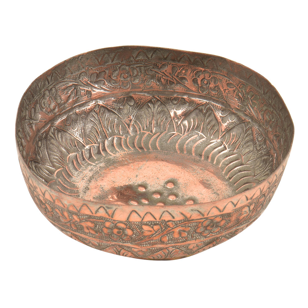 Etched Hand Egraved Floral Design Copper Bowl