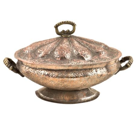Engraved Rice Bowl With Delicate Design On The Lid And Handles