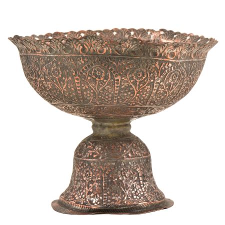Copper Floral Design Pedestal Candy Or Nuts Bowl Dish