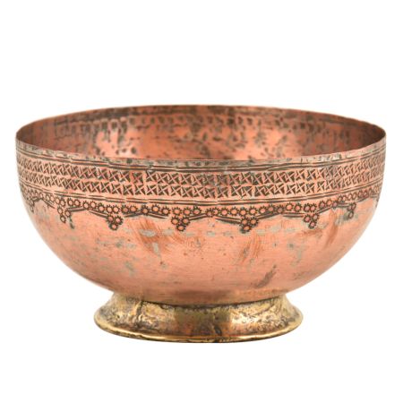 Hand Engraved Cross Pattern on  the Rim Of the Copper Bowl