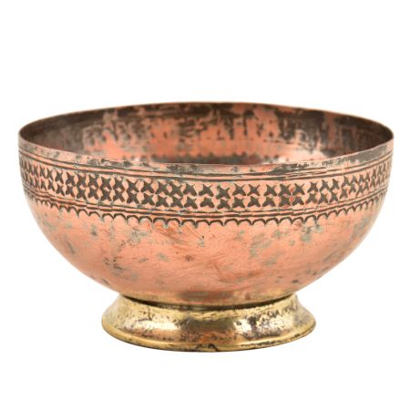 Hand Engraved Cross Pattern on  the Rim Of the Copper Bowl