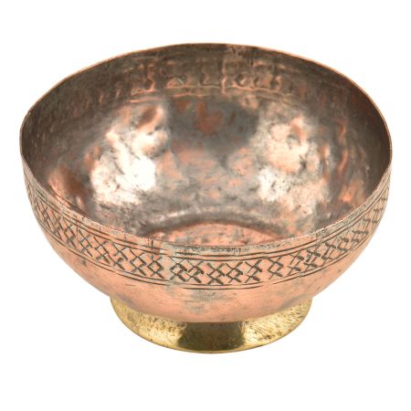 Vintage Hand Engraved Cross Pattern On Rim Copper Bowl