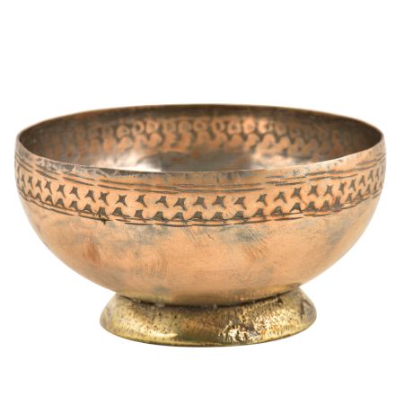 Hand Engraved Stary Pattern On Rim Copper Bowl