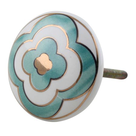 Sea Green Floral Golden Pattern Ceramic Cabinet Knobs Online