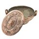 Engraved Floral Design Kashmiri Copper Rice Bowl With Lid And Handles