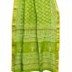 Green Chanderi Block Print Saree Floral Design Pattern And Golden Border With Blouse Piece