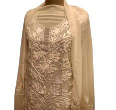 White Floral Dress Fabric Georgette With Matching Dupata
