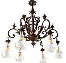 Handcrafted Vintage Design Brass Chandelier With 6 Clear Frosted Glass Lamps