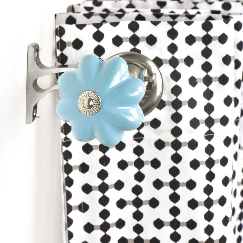 Ceramic Big Flower Shaped Blue Curtain Rod Finial