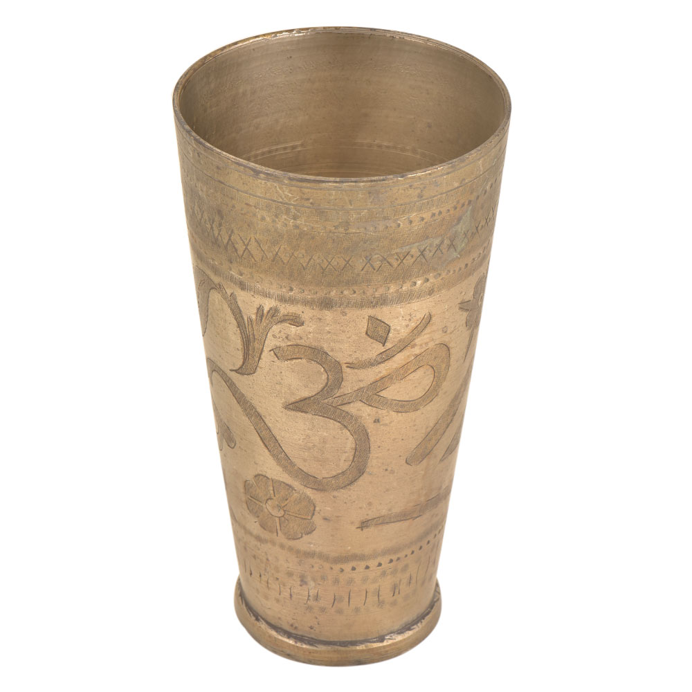 Om Carved Traditional Brass Lassi Punjabi Glass