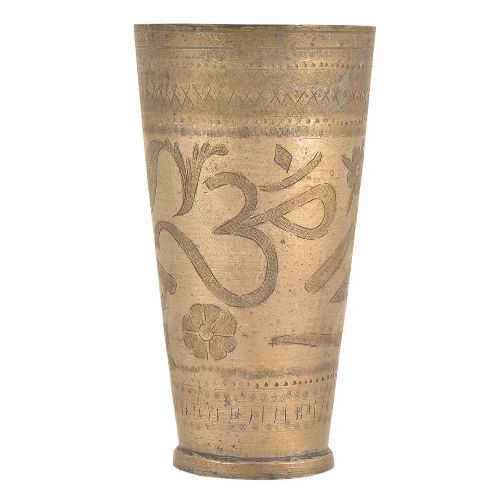 Om Carved Traditional Brass Lassi Punjabi Glass