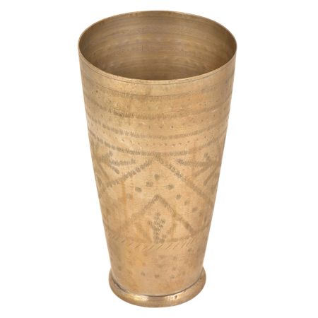 Faded Engraved Design Brass Lassi Glass With Leaf In Geometrical Pattern