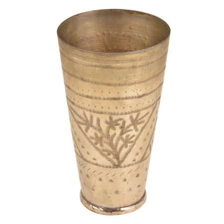 Hand Made Leaves In Geometric Pattern Tall Brass Lassi Glass