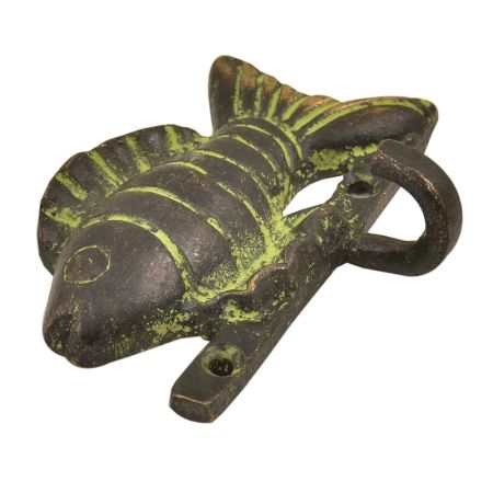 Brass Fish Wall Coat Hook With Patina