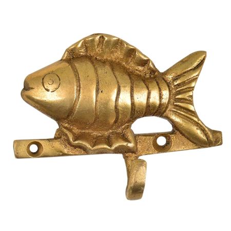 Golden Brass Fish Wall Coat Hook With Patina