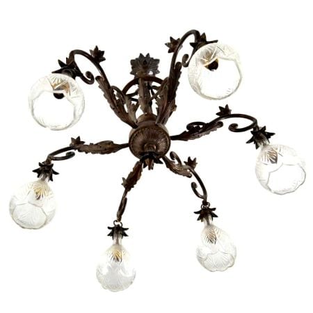 Handcrafted Vintage Design Brass Chandelier With 6 Clear Frosted Glass Lamps