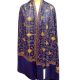 Handmade Purple Semi Pashmina Jaal Design Needle Work Shawl