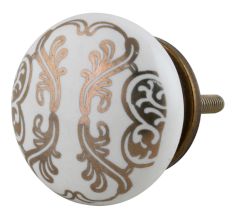Golden Floral Pattern Flat Ceramic Cabinet Knob