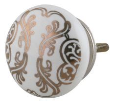 Golden Floral Pattern Flat Ceramic Cabinet Knob