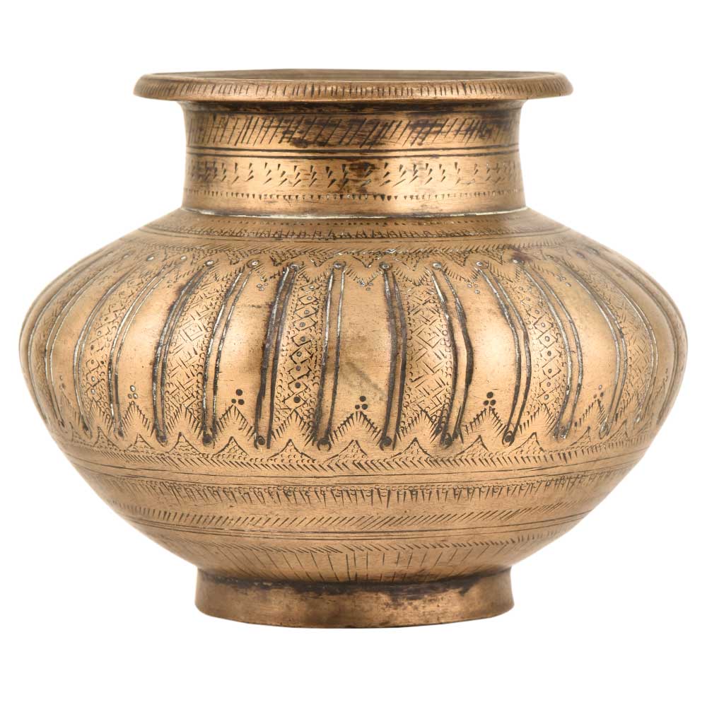 Engraved Ceremonial Brass Pot for Hindu Ceremonies