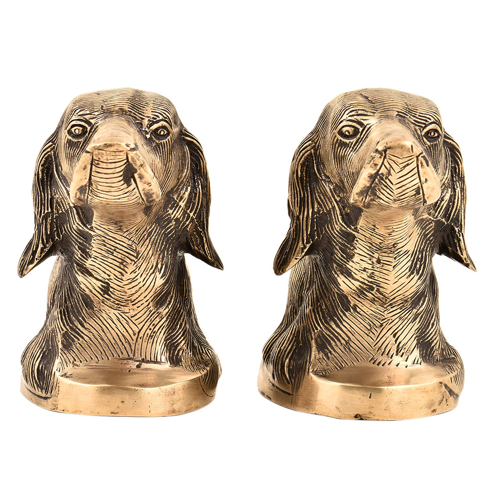 Hand Crafted Brass Golden Retriever Dog Bust Heavy Bookends