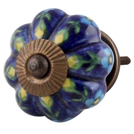 Dark Blue Floral Melon Knob