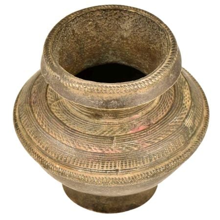 Bronze Tribal Patterned Water Pot With Irregular Mouth Design