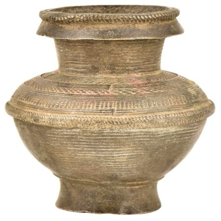 Bronze Tribal Patterned Water Pot With Irregular Mouth Design