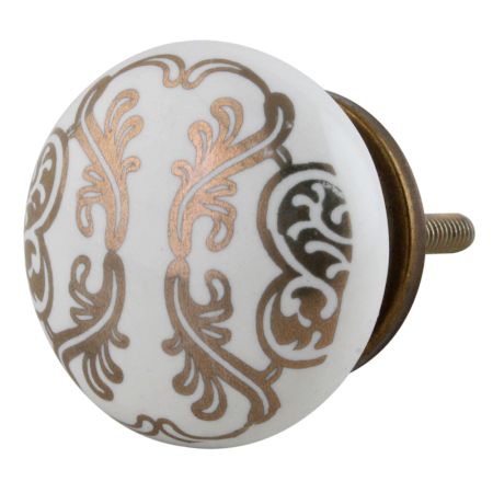 Golden Floral Pattern Flat Ceramic Cabinet Knob