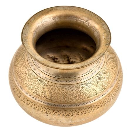 Delicately Carved Floral Vines Engraved Brass Water Pot