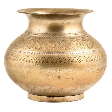 Delicately Carved Floral Vines Engraved Brass Water Pot