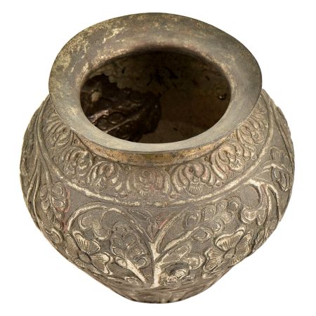 Brass Repousse Floral Pattern And Vines Handmade Pot Or Vase