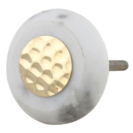 White Electrum Plate Round Stone Cabinet Knobs