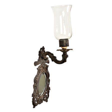 Indian Engraved Frame Glass Mirror with Lamp