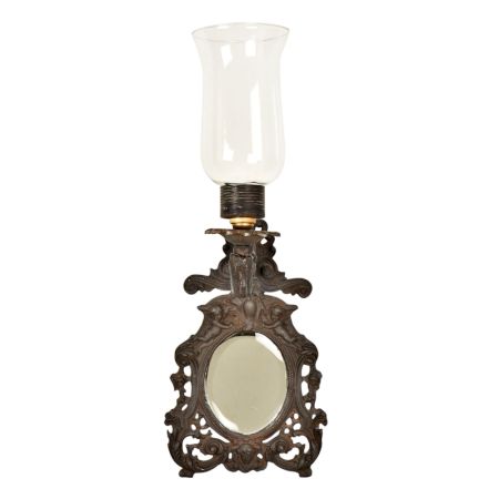 Indian Engraved Frame Glass Mirror with Lamp