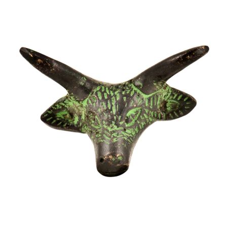 Brass Steer Head With Horns Drawer Knob And Patina