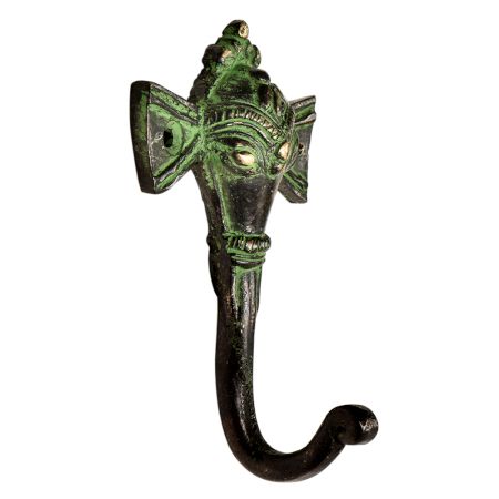 Hand Made Tribal Elephant Face Brass Wall Hook With Patina